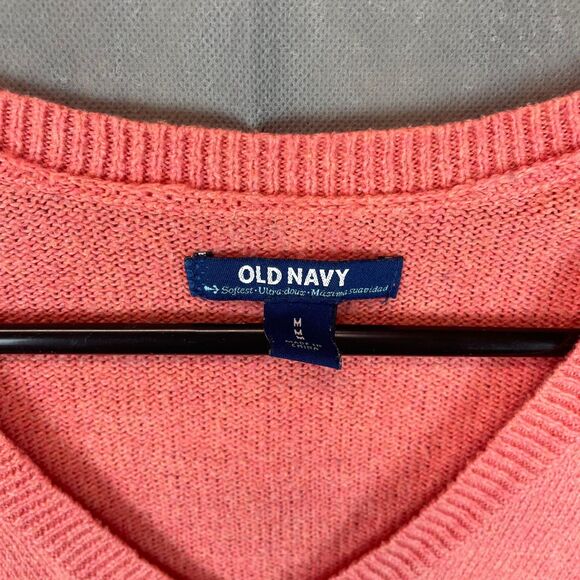 Old Navy Sweater Women Medium Coral Long Sleeve V-Neck Pullover Lightweight - Picture 2 of 6